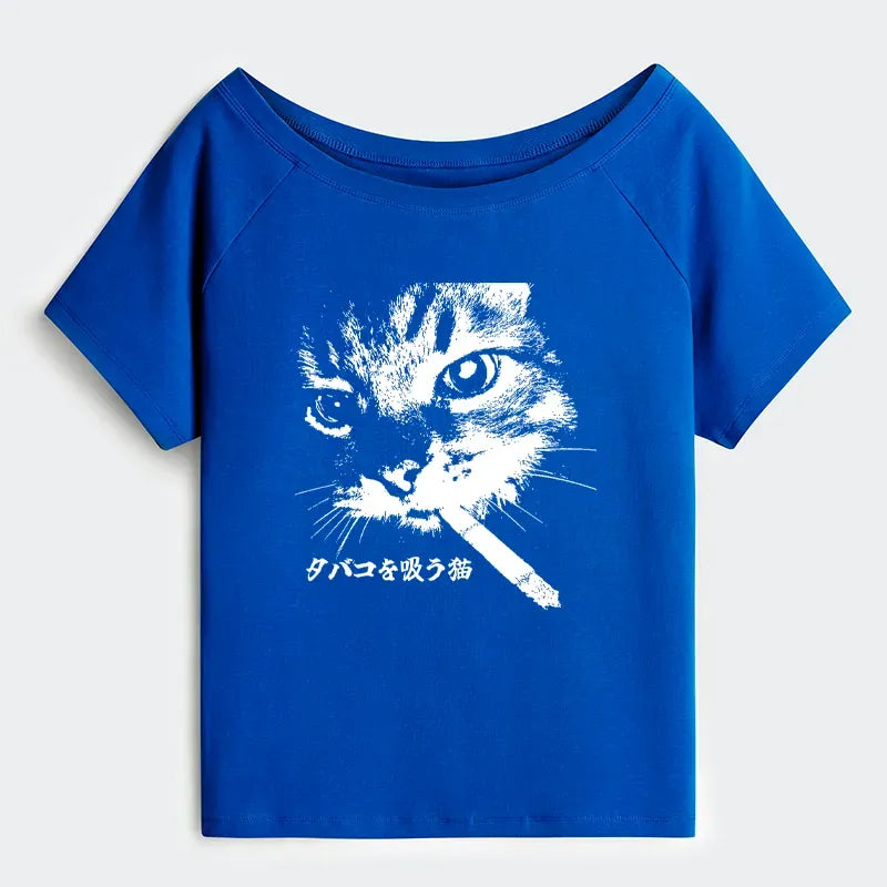 Off Shoulder Cat Shirt Free Shipping