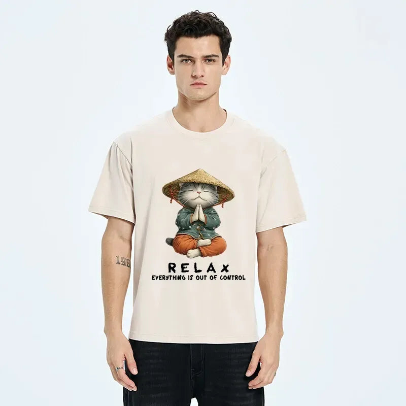 washed unisex cat tee for daily wear