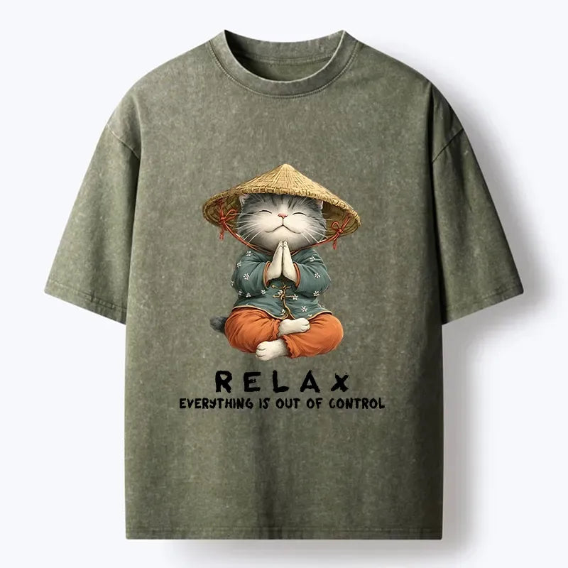washed unisex cat tee for daily wear