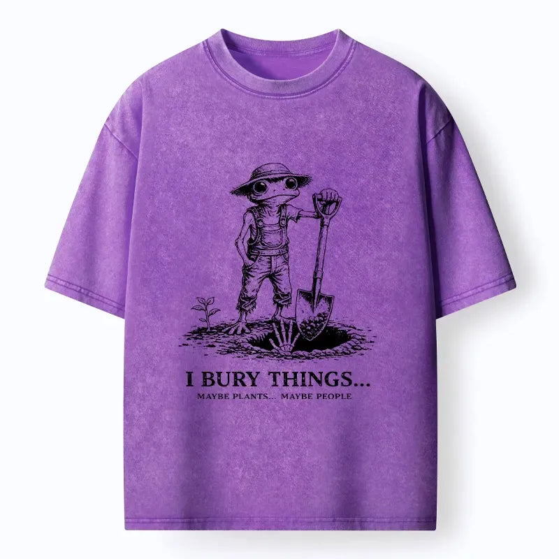 Kyoto-Lion Frog Bury Things Funny Meme Washed T-Shirt