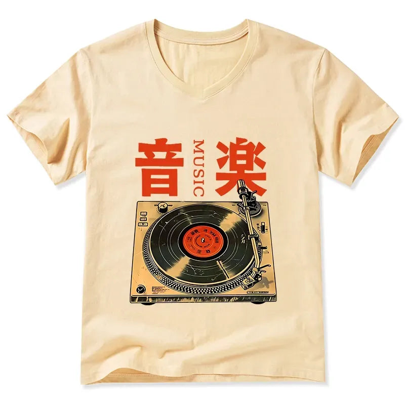 Japanese Retro Music V-Neck T-Shirt