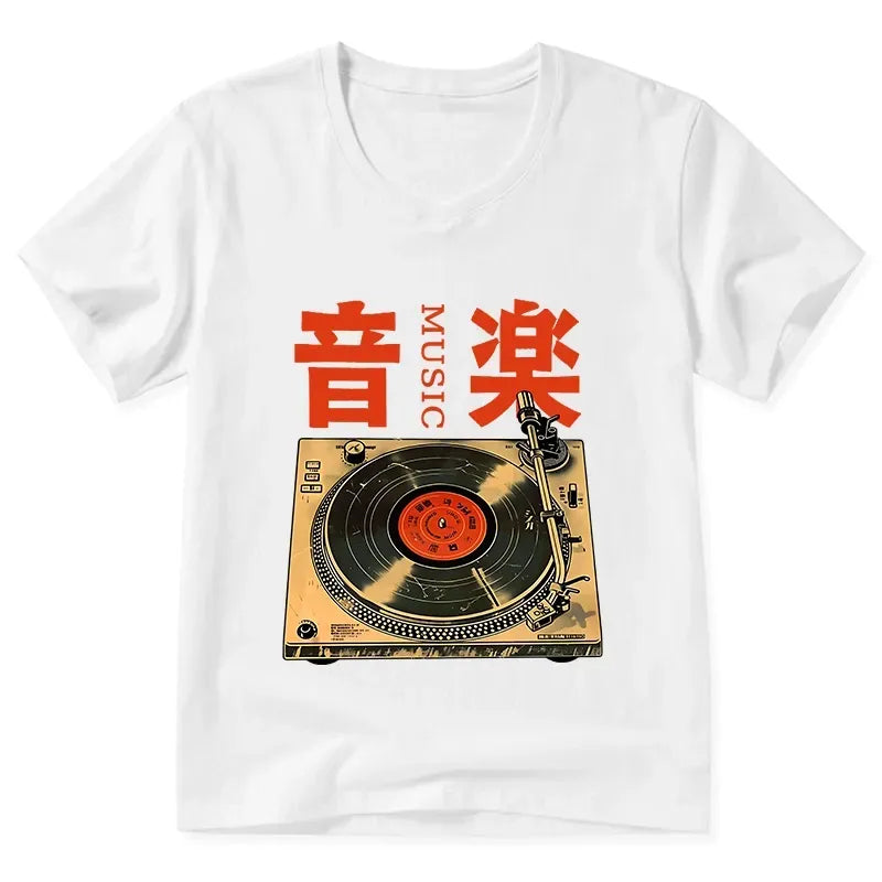 Kyoto-Lion Retro Music Record Player V-Neck Classic T-Shirt