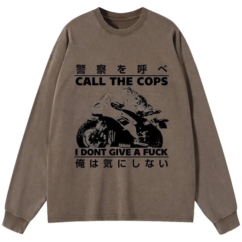 Kyoto-Lion Funny Frog Riding A Motorcycle Washed Long Sleeve T-Shirt