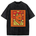 Japanese Cat Washed T-Shirt for Men