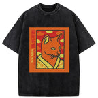 Japanese Cat Washed T-Shirt for Men