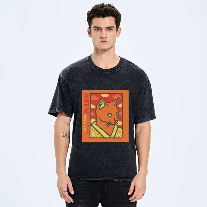 Kyoto-Lion Super Kindly Cat Washed T-Shirt