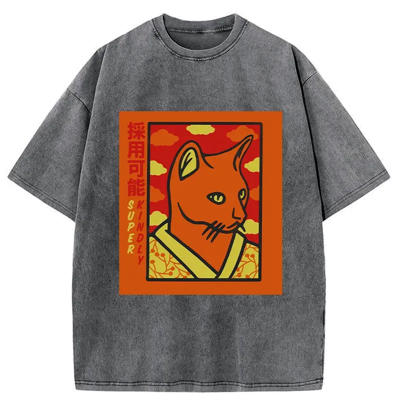 Kyoto-Lion Super Kindly Cat Washed T-Shirt