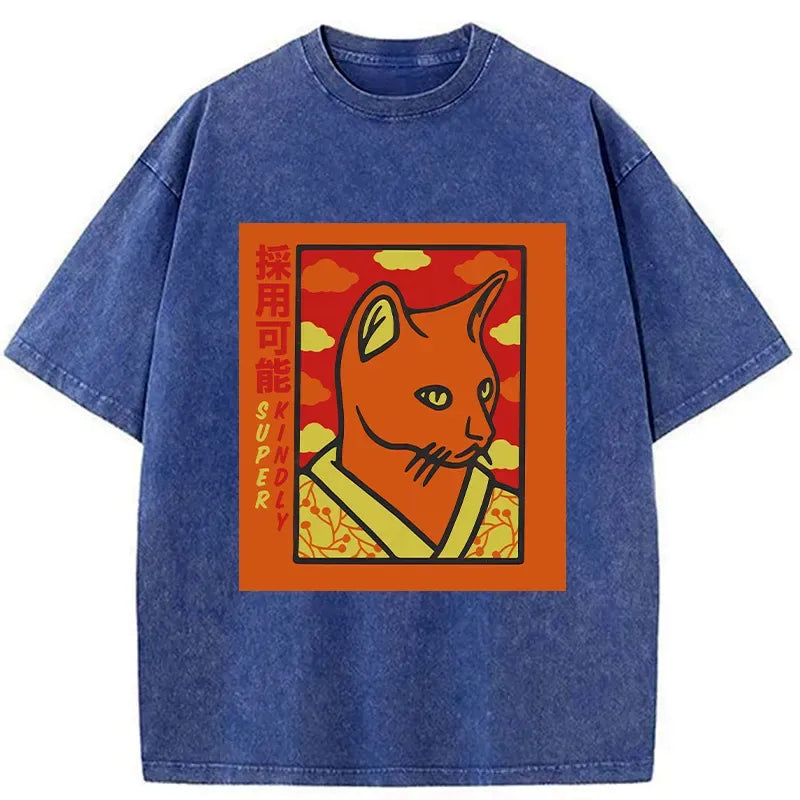 Kyoto-Lion Super Kindly Cat Washed T-Shirt