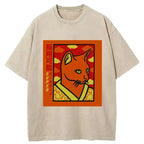 Japanese Cat Washed T-Shirt for Men