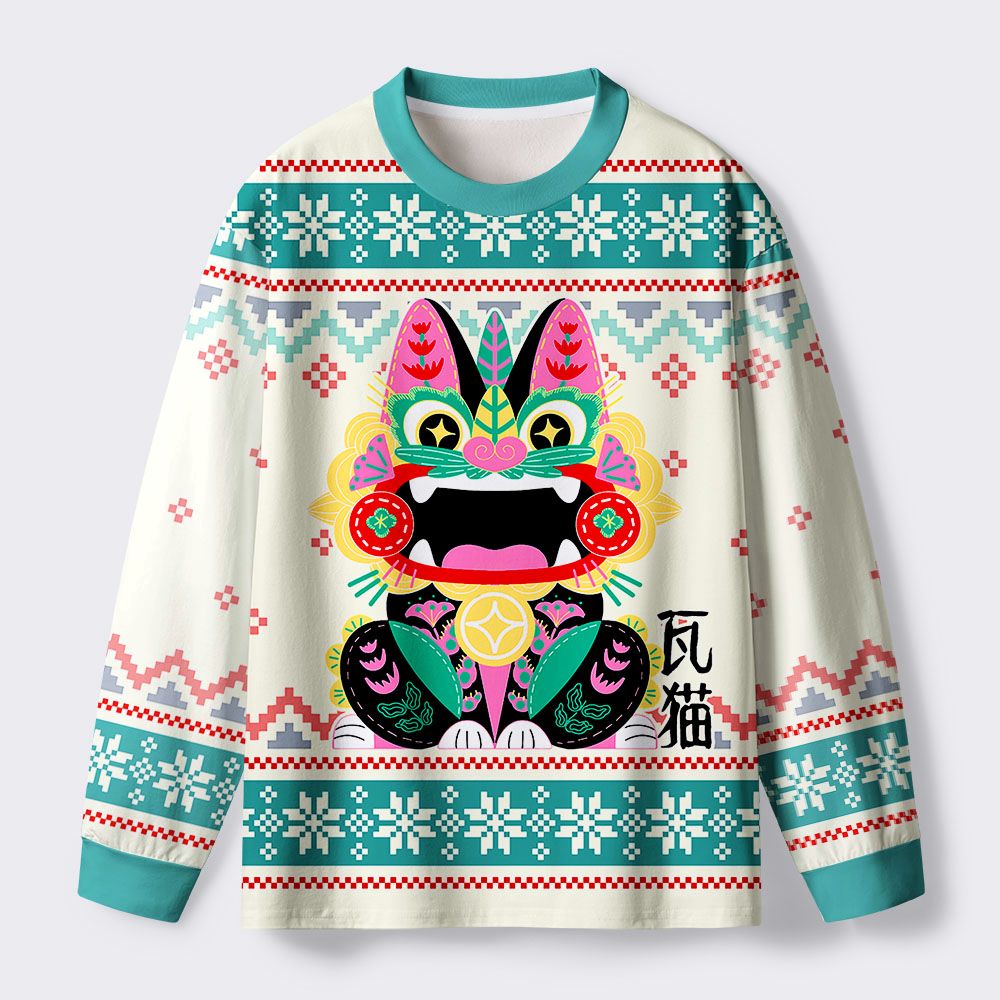 Kyoto-Lion Lucky Tile Cat Eco-Friendly Long Sleeve T-Shirt