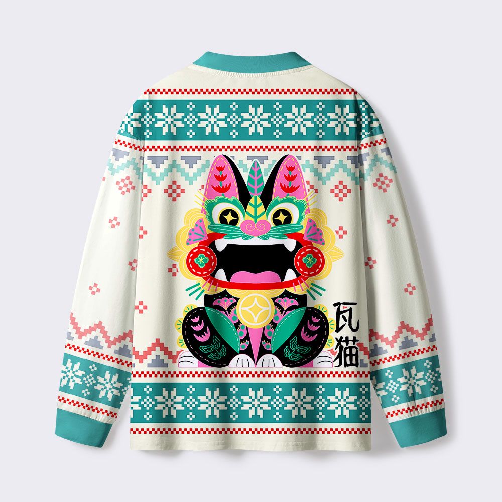 Kyoto-Lion Lucky Tile Cat Eco-Friendly Long Sleeve T-Shirt