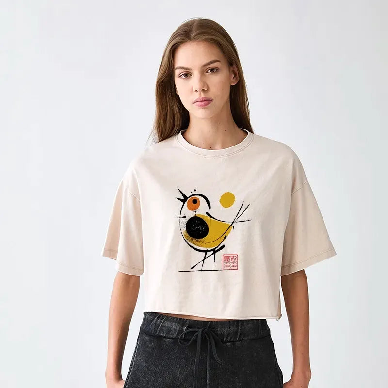 yellow and black bird japanese aesthetic tee