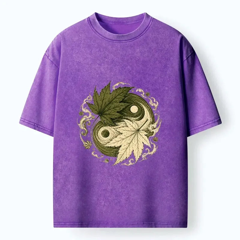 Kyoto-Lion Maple Yin Yang Art Washed T-Shirt