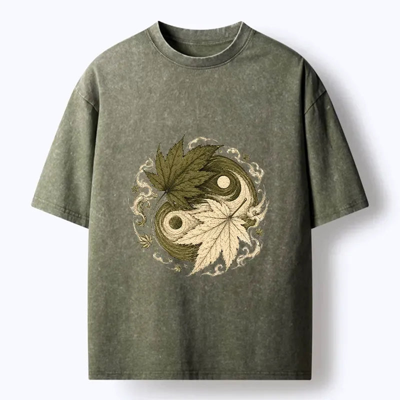 Kyoto-Lion Maple Yin Yang Art Washed T-Shirt