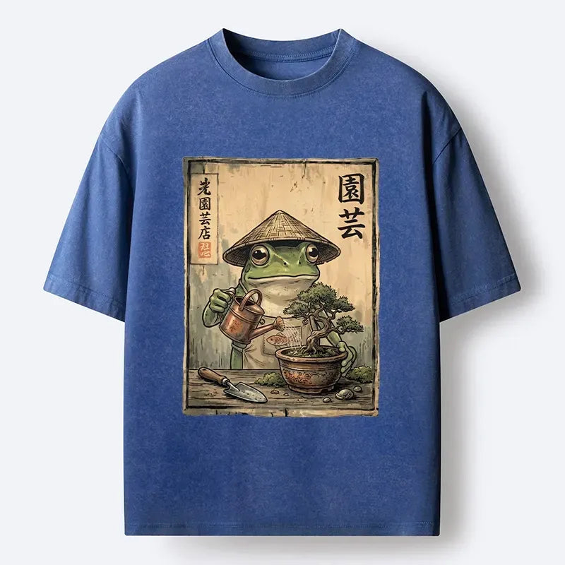 Kyoto-Lion Frog Takes Good Care Of Bonsai Washed T-Shirt