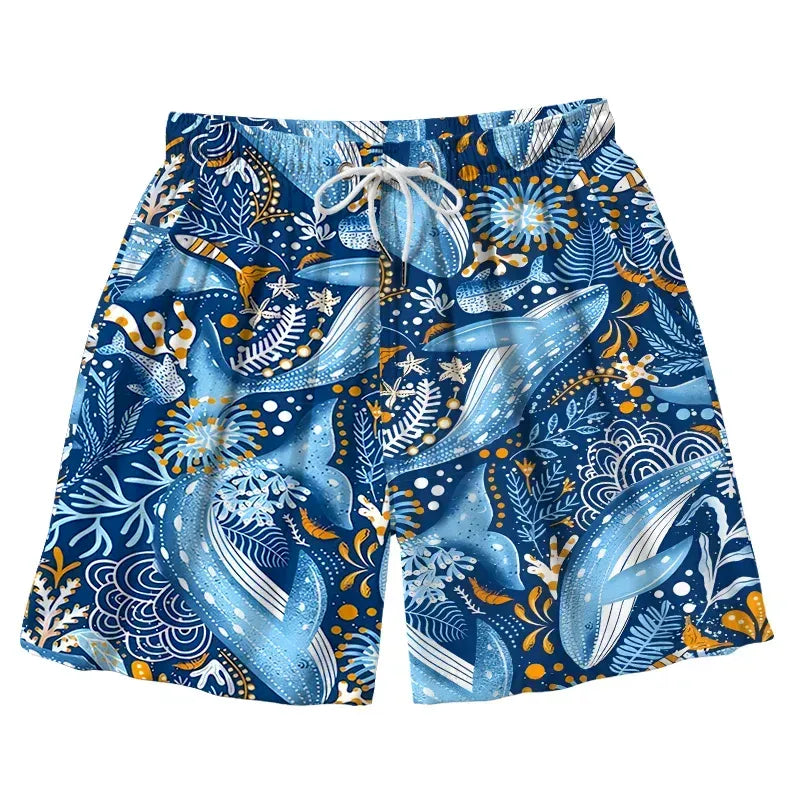 Japanese whale swim trunks for men