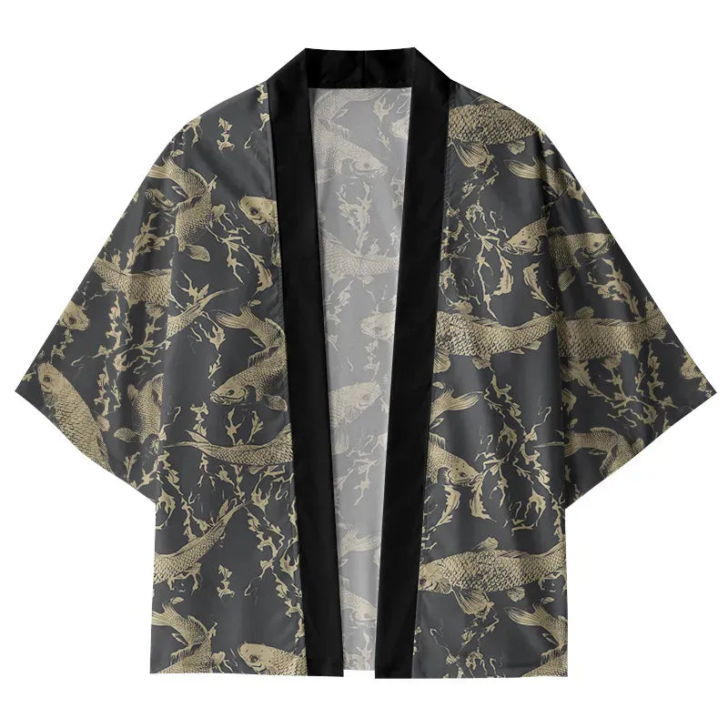 vintage japanese koi kimono cardigan for daily wear