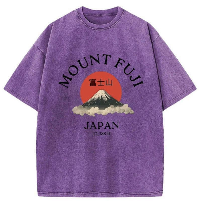 Kyoto-Lion Japan Mount Fuji Sun Unisex Washed T-Shirt