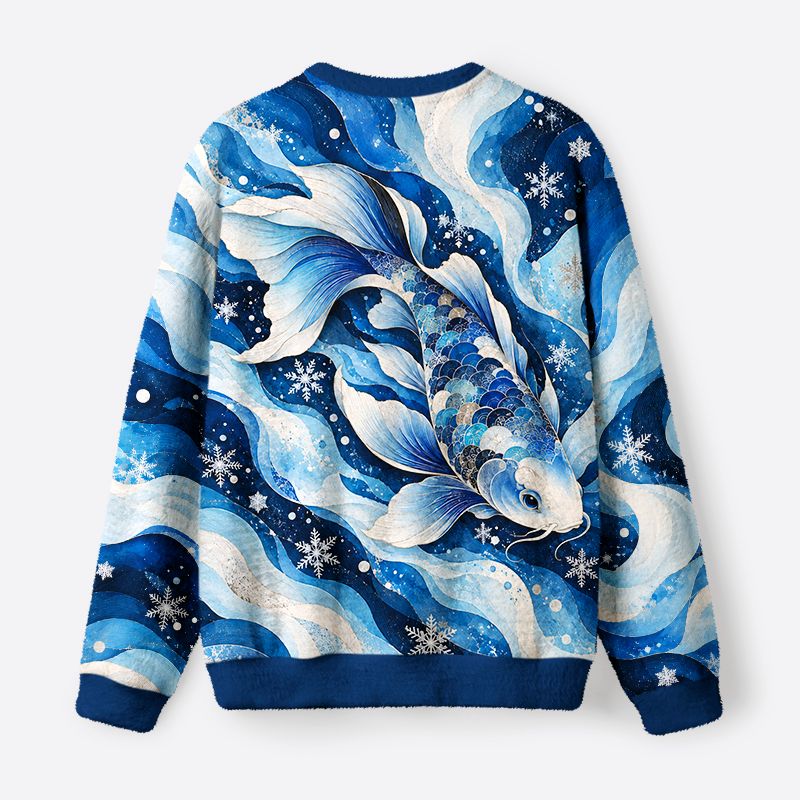 Kyoto-Lion Winter Koi Wave Art Fuzzy Christmas Ugly Sweatshirt