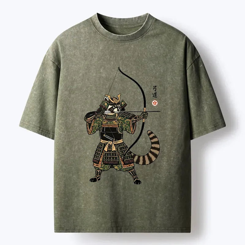 Kyudo Raccoon Samurai Washed T-Shirt