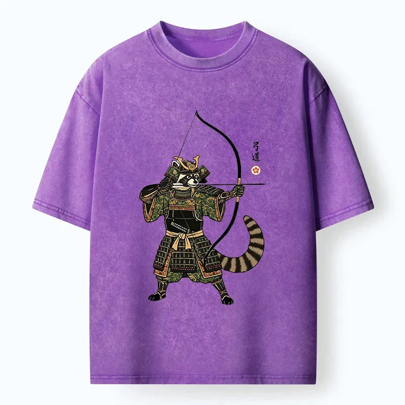 Kyudo Raccoon Samurai Washed T-Shirt