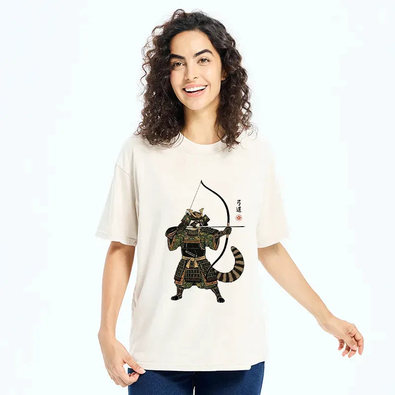 Kyudo Raccoon Samurai Washed T-Shirt