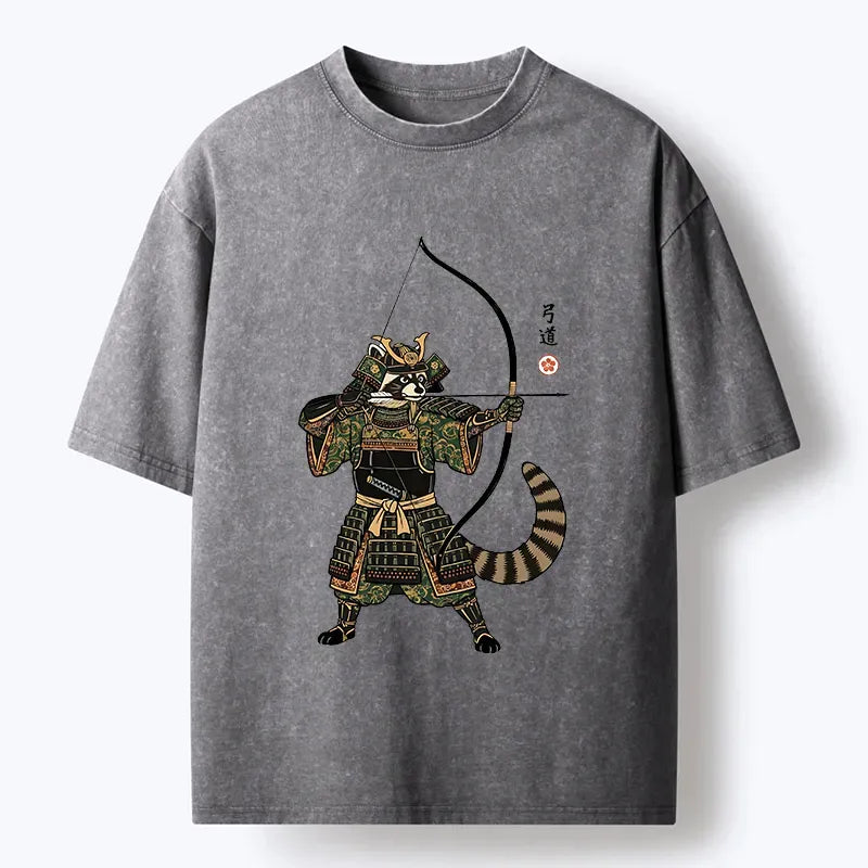 Kyudo Raccoon Samurai Washed T-Shirt