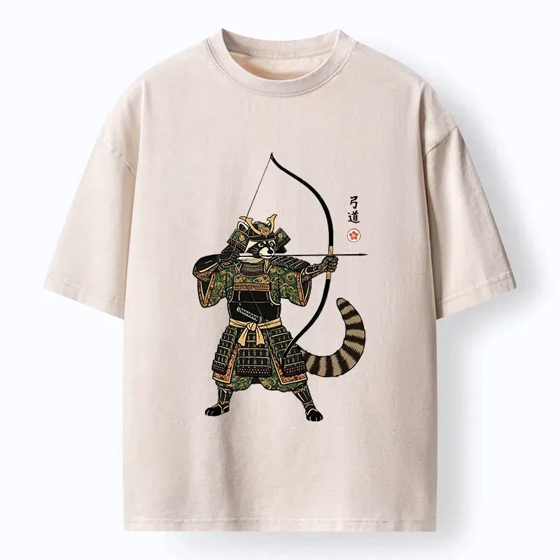 Vintage Raccoon Samurai Tee for Daily Wear