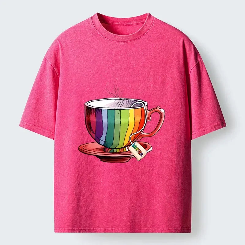 Kyoto-Lion Rainbow Pride Tea Cup Washed T-Shirt