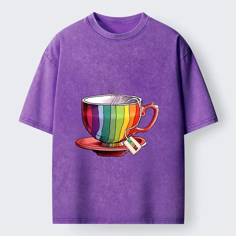 Kyoto-Lion Rainbow Pride Tea Cup Washed T-Shirt