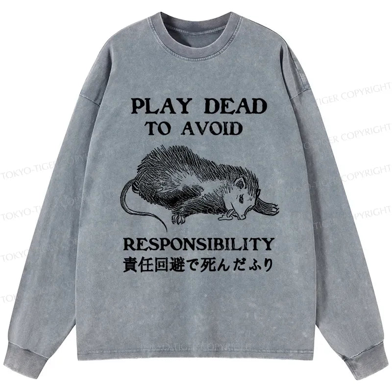 Kyoto-Lion Play Dead To Avoid Responsibility Washed Long Sleeve T-Shirt