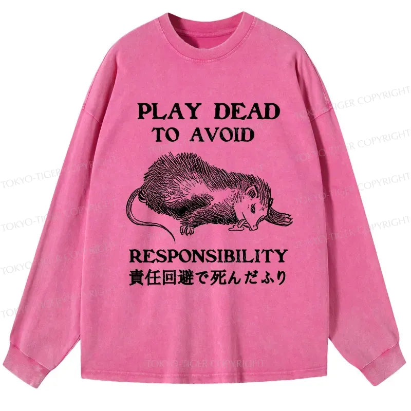 Kyoto-Lion Play Dead To Avoid Responsibility Washed Long Sleeve T-Shirt