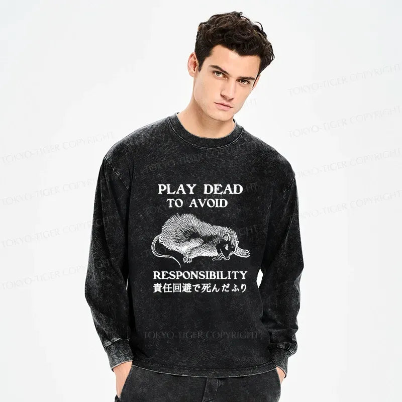 Kyoto-Lion Play Dead To Avoid Responsibility Washed Long Sleeve T-Shirt