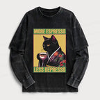 Kyoto-Lion Up Caffeine Down Depression Washed Double Layer T-Shirt