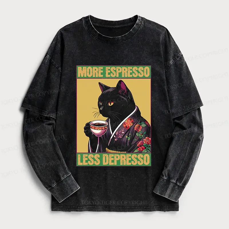 Kyoto-Lion Up Caffeine Down Depression Washed Double Layer T-Shirt