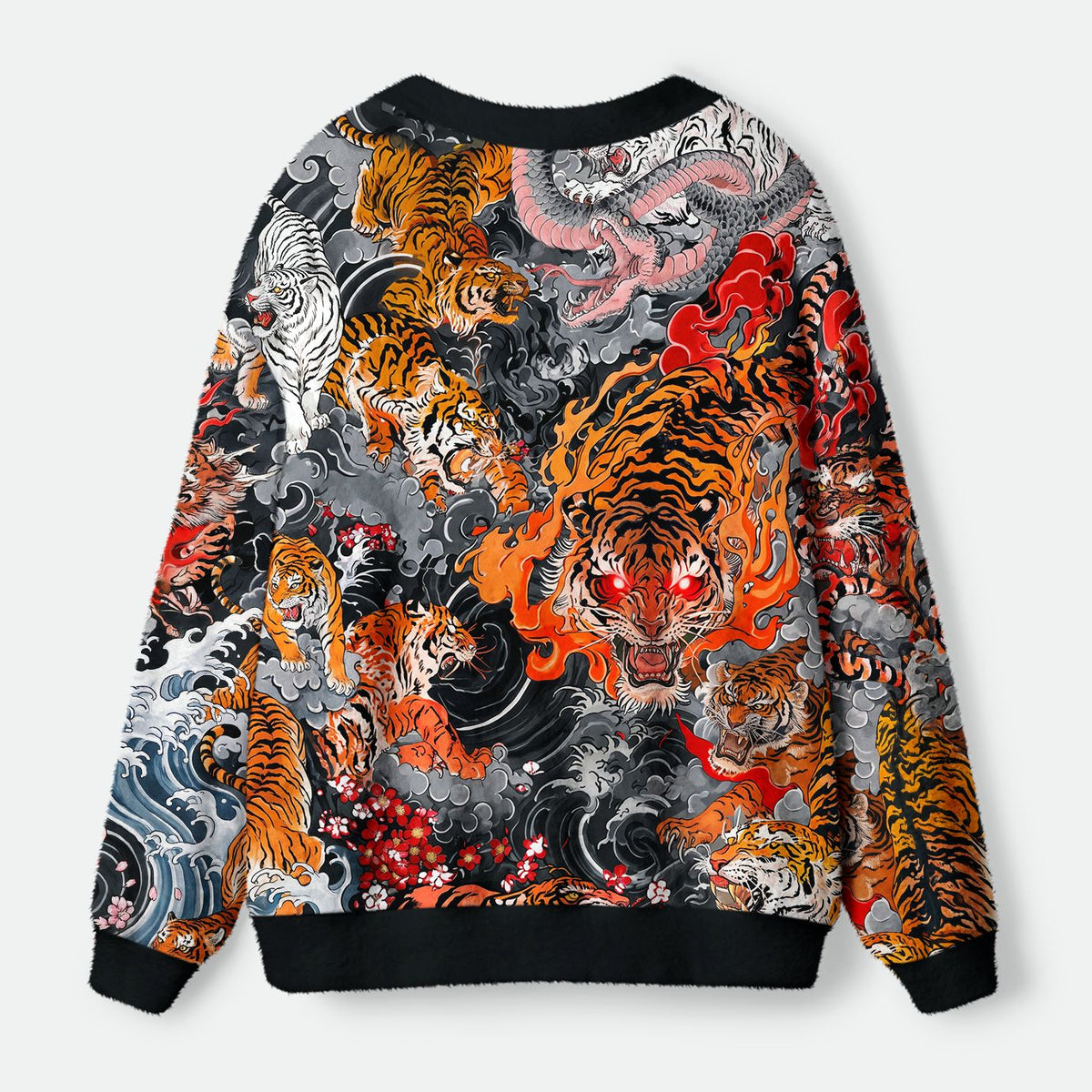 Kyoto-Lion Inferno Of Roaring Tigers Ugly Cardigan Sweater