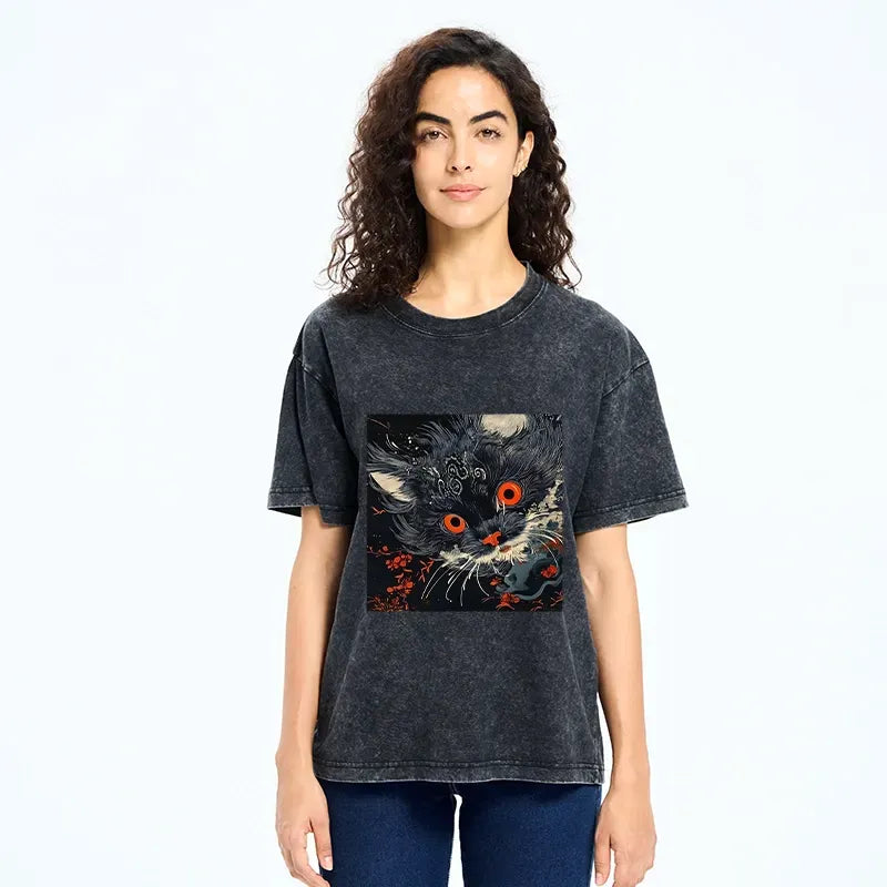 vintage japanese black cat print tshirt