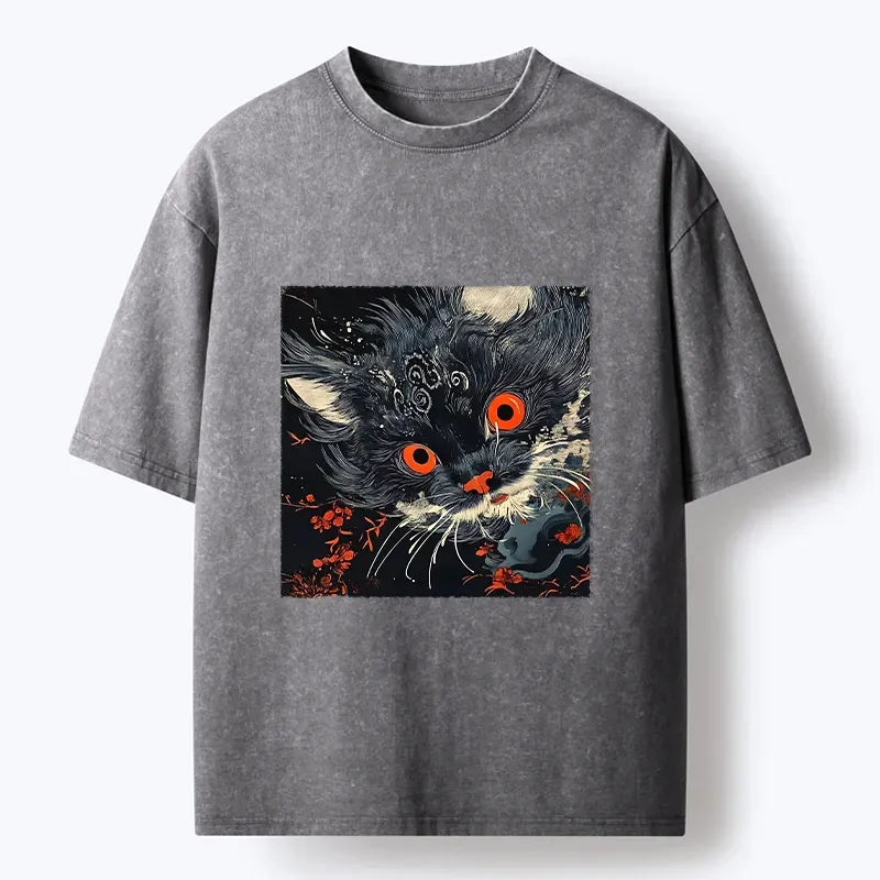 vintage japanese black cat print tshirt