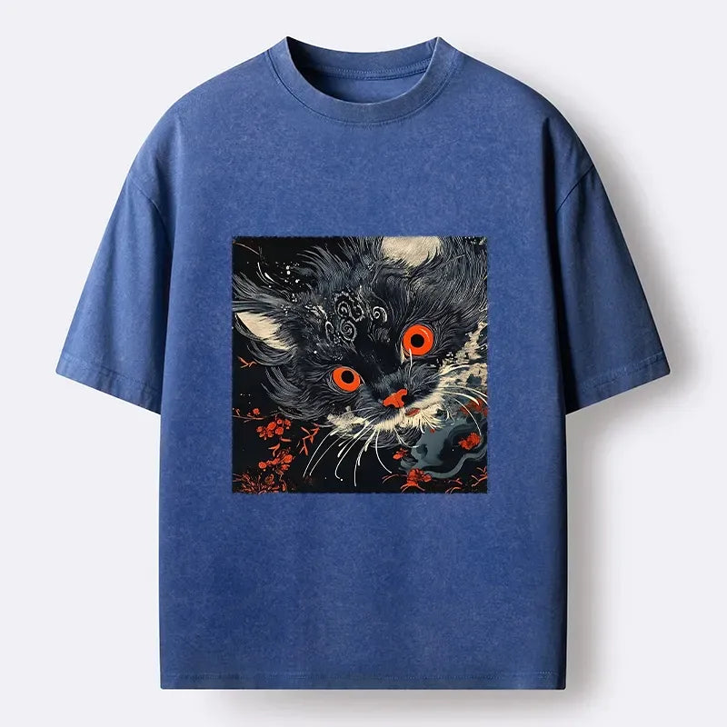 vintage japanese black cat print tshirt