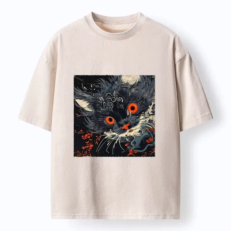 vintage japanese black cat print tshirt