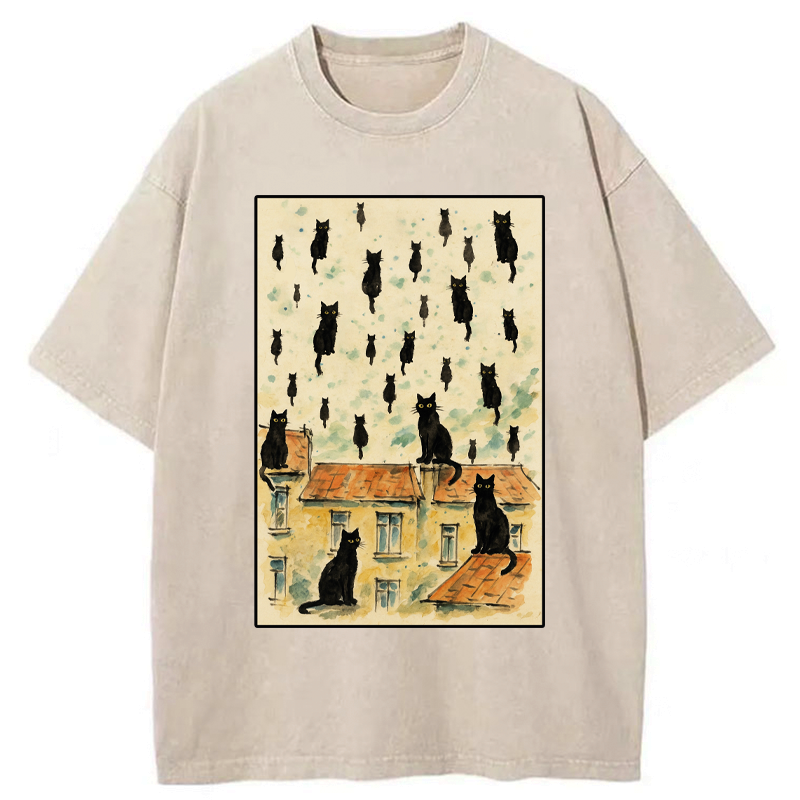 Vintage Washed Cat T-Shirt for Streetwear