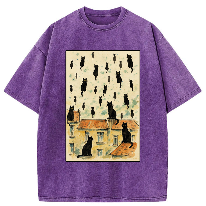 Vintage Washed Cat T-Shirt for Streetwear