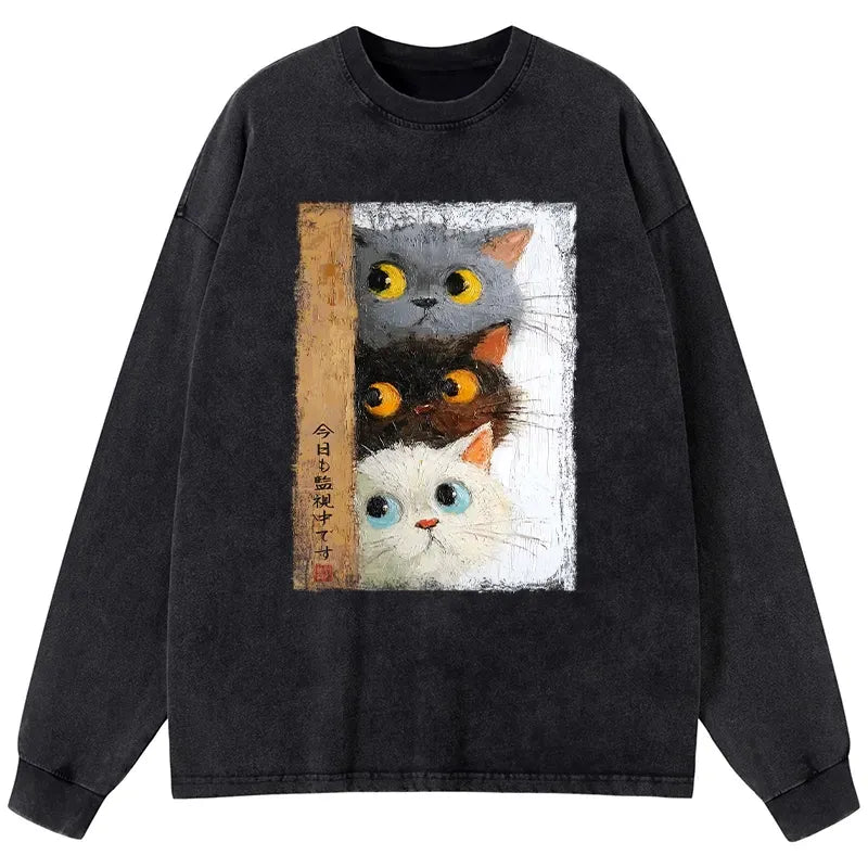 Japanese Cute Cats Long Sleeve T-Shirt On Sale