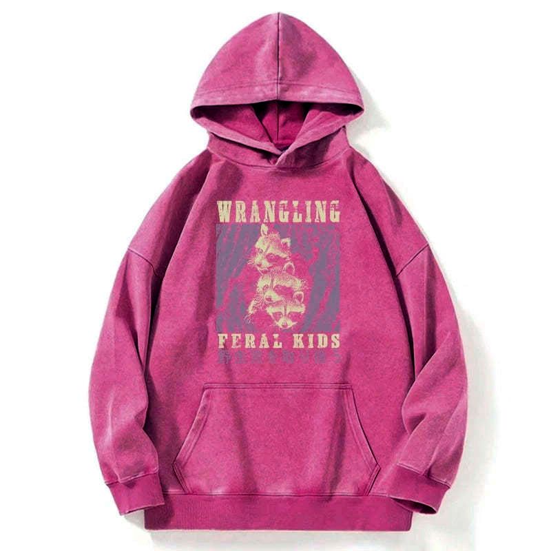 Kyoto-Lion Wrangling Feral Raccoon Kids Washed Hoodie