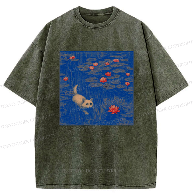 Adorable Kitten Water Lilies T-Shirt Gift Idea