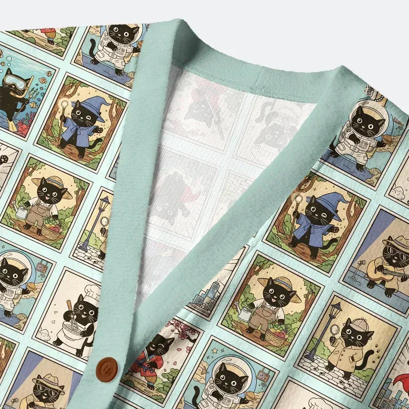 Japanese black cat cardigan sweater