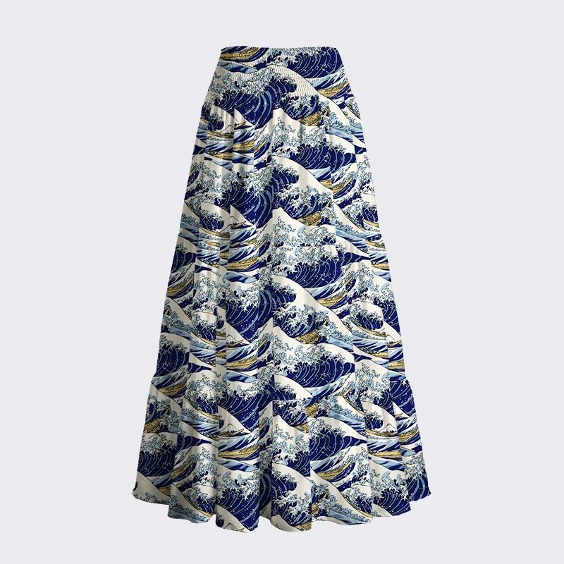 Kyoto Lion Japanese Great Wave Maxi Skirt