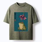 Kyoto-Lion Ukiyo E Rain Frog Art Washed T-Shirt