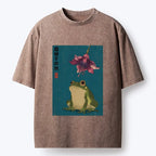 Kyoto-Lion Ukiyo E Rain Frog Art Washed T-Shirt