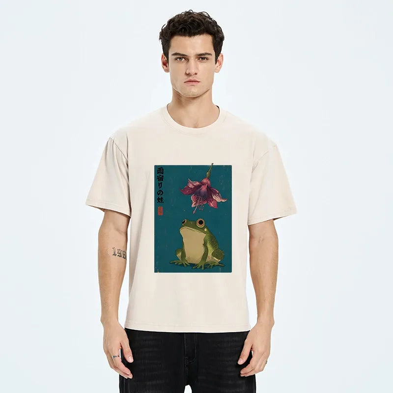 Kyoto-Lion Ukiyo E Rain Frog Art Washed T-Shirt